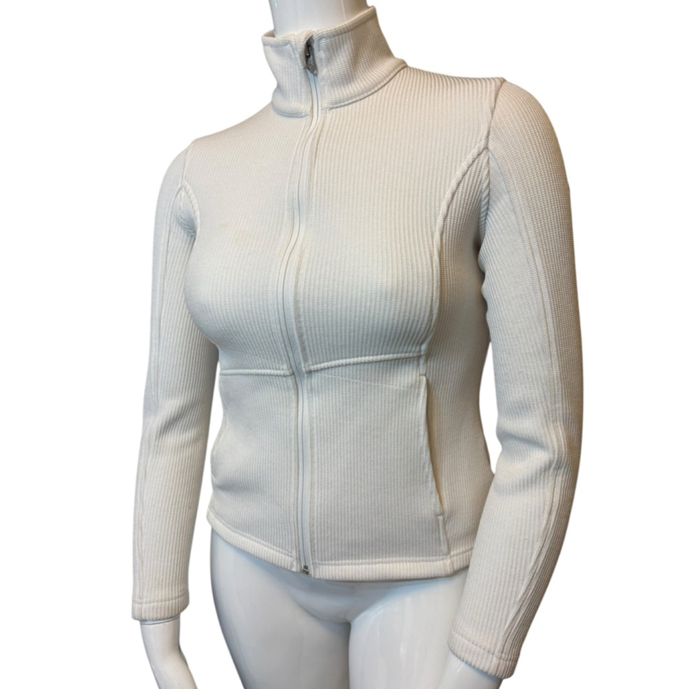 Women's Spyder Core Sweater Jacket, L Ivory Full Zip Knit Fleece Fitted Midlayer